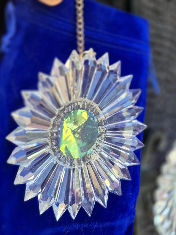 The same custom iridescent resin core showing a vivid green hue under a different light angle