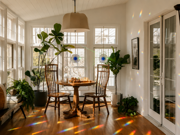 Beautiful suncatcher placement showing projected spectrums on walls